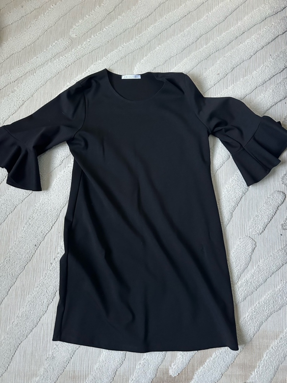 Chris & Carol Black Ruffle-Sleeve Mini Dress